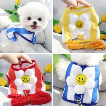 Cute Dog Puppy Harness Leash Set Daisy Nylon Small Dogs Cat Mesh Harness with Walking Lead Stripe Pet Vest for Chihuahua Yorkie
