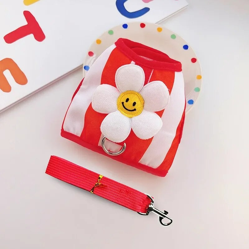 Mīlīgs suņu kucēnu iejūgu siksnas komplekts margrietiņa neilona maziem suņiem kaķu sieta zirglietas ar pastaigu svina svītru mājdzīvnieka veste čivava Jorkai