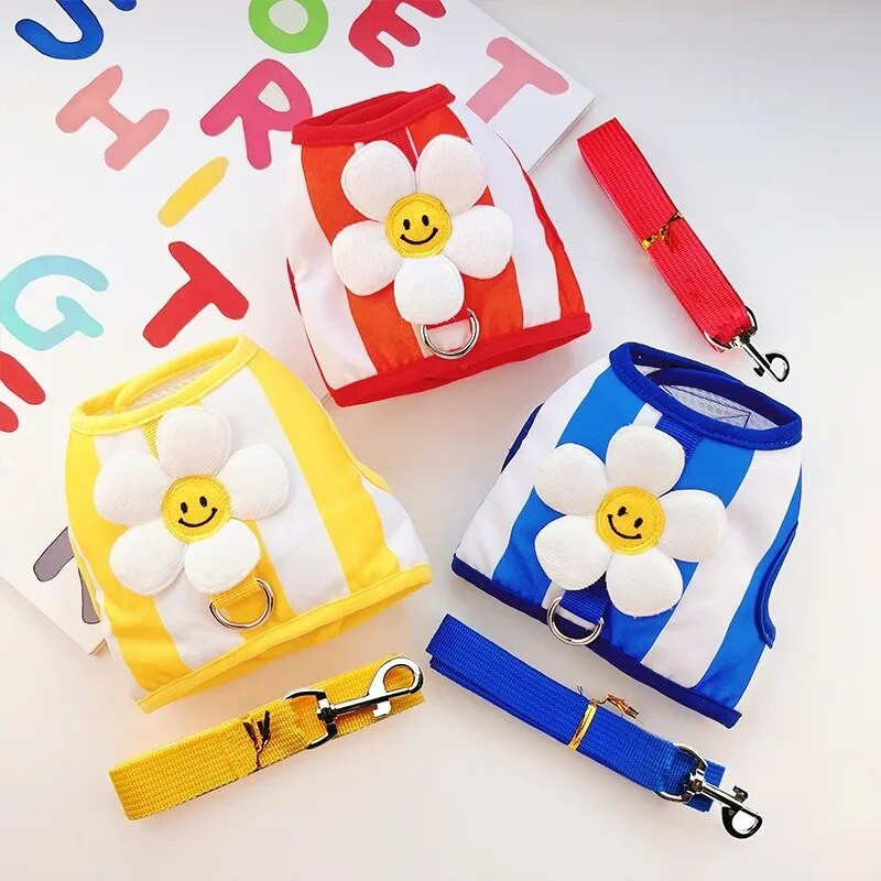 Mīlīgs suņu kucēnu iejūgu siksnas komplekts margrietiņa neilona maziem suņiem kaķu sieta zirglietas ar pastaigu svina svītru mājdzīvnieka veste čivava Jorkai