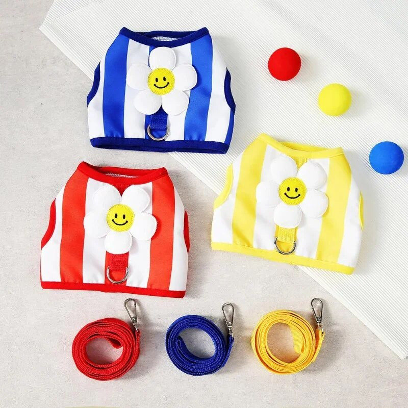 Mīlīgs suņu kucēnu iejūgu siksnas komplekts margrietiņa neilona maziem suņiem kaķu sieta zirglietas ar pastaigu svina svītru mājdzīvnieka veste čivava Jorkai