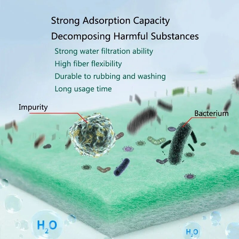 Praktiski bioķīmiski akvārija kokvilnas sūklis zivju tvertnes filtrēšanas putas, zaļie sūkļi, akvārija piederumi, ūdens filtrs, kokvilnas paklājiņš