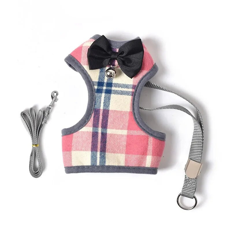 Kokvilnas suņu siksnas siksnas komplekts Mājdzīvnieku kaķu vestes zirglietas ar Bowknot sietu ar polsterējumu maziem kucēnu suņiem Čivavas Jorkšīras mopsis S/M/L