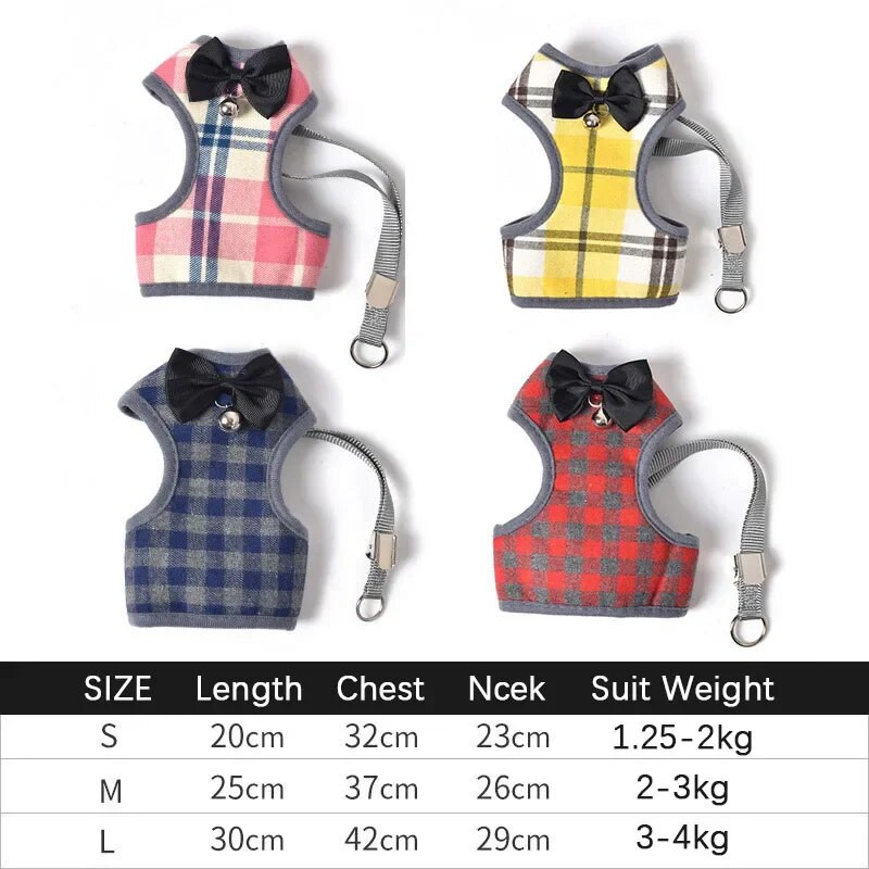 Kokvilnas suņu siksnas siksnas komplekts Mājdzīvnieku kaķu vestes zirglietas ar Bowknot sietu ar polsterējumu maziem kucēnu suņiem Čivavas Jorkšīras mopsis S/M/L