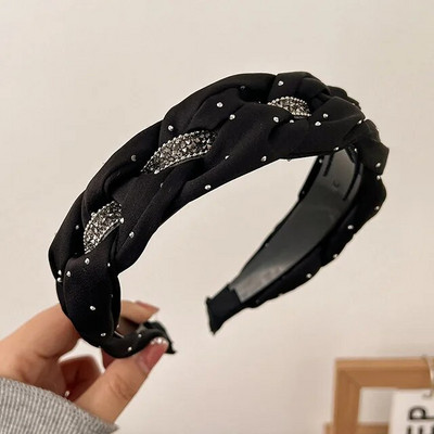 Στρας Twists Hairband για γυναίκες Βαμβακερό μασίφ φαρδιά πλαϊνή κορδέλα κεφαλής Trend Knot Hairband Hoop Girls Hair Accessories κοσμήματα