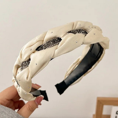 Στρας Twists Hairband για γυναίκες Βαμβακερό μασίφ φαρδιά πλαϊνή κορδέλα κεφαλής Trend Knot Hairband Hoop Girls Hair Accessories κοσμήματα