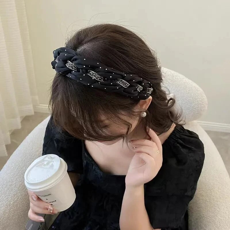 Στρας Twists Hairband για γυναίκες Βαμβακερό μασίφ φαρδιά πλαϊνή κορδέλα κεφαλής Trend Knot Hairband Hoop Girls Hair Accessories κοσμήματα