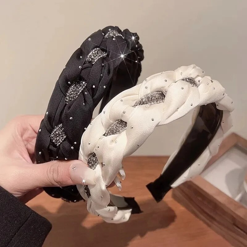 Στρας Twists Hairband για γυναίκες Βαμβακερό μασίφ φαρδιά πλαϊνή κορδέλα κεφαλής Trend Knot Hairband Hoop Girls Hair Accessories κοσμήματα