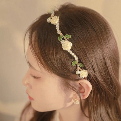 1gab. Eleganta līgavu meiteņu galvas saite ar pērļu imitācijas matu galvassegas ziedu vainags līgavas vītnes galvas stīpa kāzu galvassegas modes