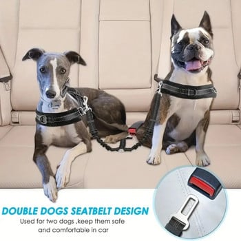 Двоен предпазен колан за кучета, регулируем еластичен колан за кола, предпазен колан с шок, отразяващ колан за кучета, предпазен колан за домашни любимци