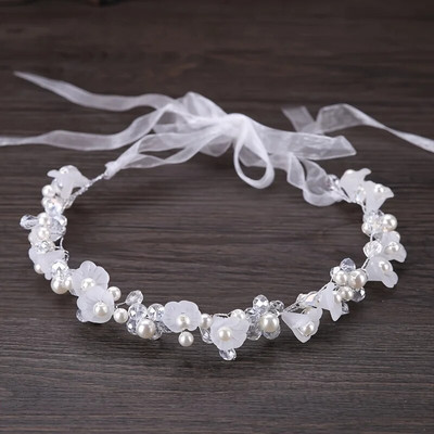 Crystal Pearl Flower Hair Vine Band Band Head Tiara For Women Bride Girl Rhinestone Wedding Булчински аксесоари за коса Бижута Vine