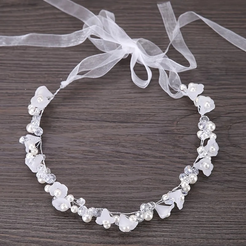 Crystal Pearl Flower Hair Vine Band Galvas lente Tiāra Sievietēm Līgava Meitene Rhinestone Kāzu Kāzu Matu Aksesuāri Rotaslietas Vīnogulājs