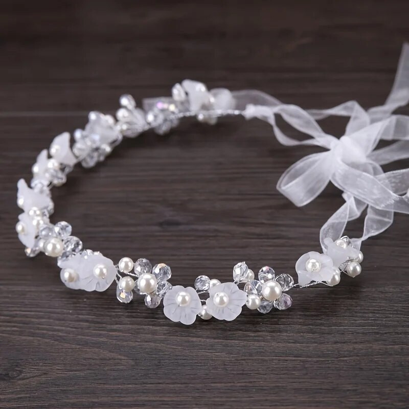 Crystal Pearl Flower Hair Vine Band Galvas lente Tiāra Sievietēm Līgava Meitene Rhinestone Kāzu Kāzu Matu Aksesuāri Rotaslietas Vīnogulājs