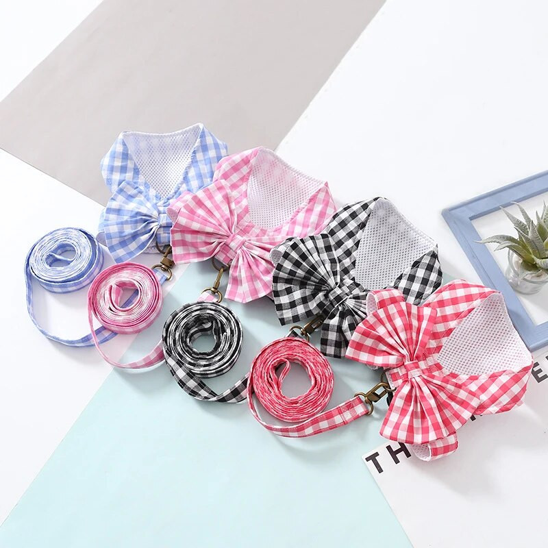 Karirani pojas za pse, mekani pamučni pojas za pse s mašnom za male srednje pse, mačka Yorkie Chihuahua, štene u šetnji