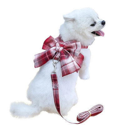 Χαριτωμένο σετ λουριών και λουριών για σκύλους αναπνεύσιμο γιλέκο με λουρί για μικρούς σκύλους Φόρεμα με δικτυωτό φιόγκο στήθος κολάρο για κατοικίδια