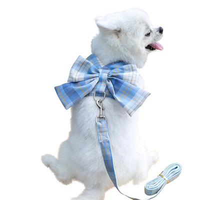 Χαριτωμένο σετ λουριών και λουριών για σκύλους αναπνεύσιμο γιλέκο με λουρί για μικρούς σκύλους Φόρεμα με δικτυωτό φιόγκο στήθος κολάρο για κατοικίδια