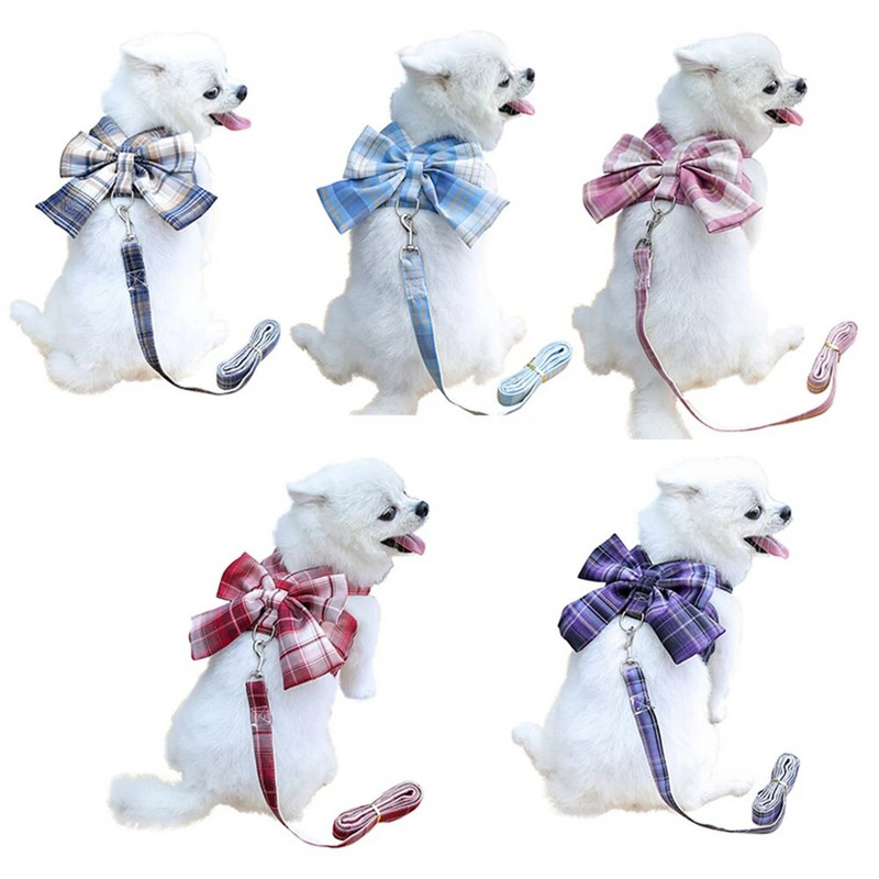 Χαριτωμένο σετ λουριών και λουριών για σκύλους αναπνεύσιμο γιλέκο με λουρί για μικρούς σκύλους Φόρεμα με δικτυωτό φιόγκο στήθος κολάρο για κατοικίδια