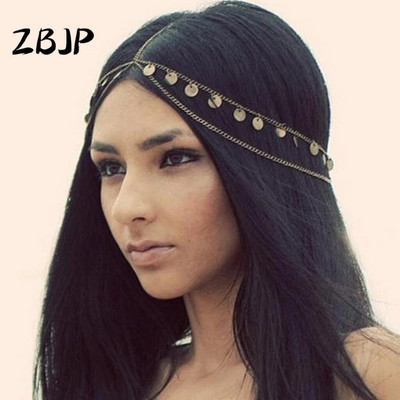 Jaunas Bohemian Round Dangle sakausējuma ķēdes Galvas Matu Aksesuāri Vienkārša Dizaina Sequin Dekorācijas Rotaslietas sievietēm Kāzu bārs Tiara