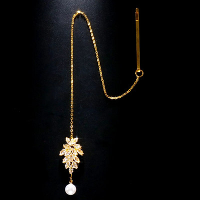 Stonefans Elegantni lančić za čelo od cirkona Vjenčani dodaci za glavu 2023. Biserni privjesak Indijski vjenčani nakit za kosu za žene