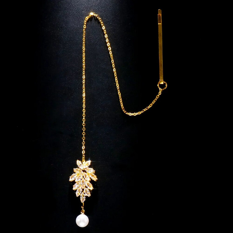 Stonefans Elegantni lančić za čelo od cirkona Vjenčani dodaci za glavu 2023. Biserni privjesak Indijski vjenčani nakit za kosu za žene