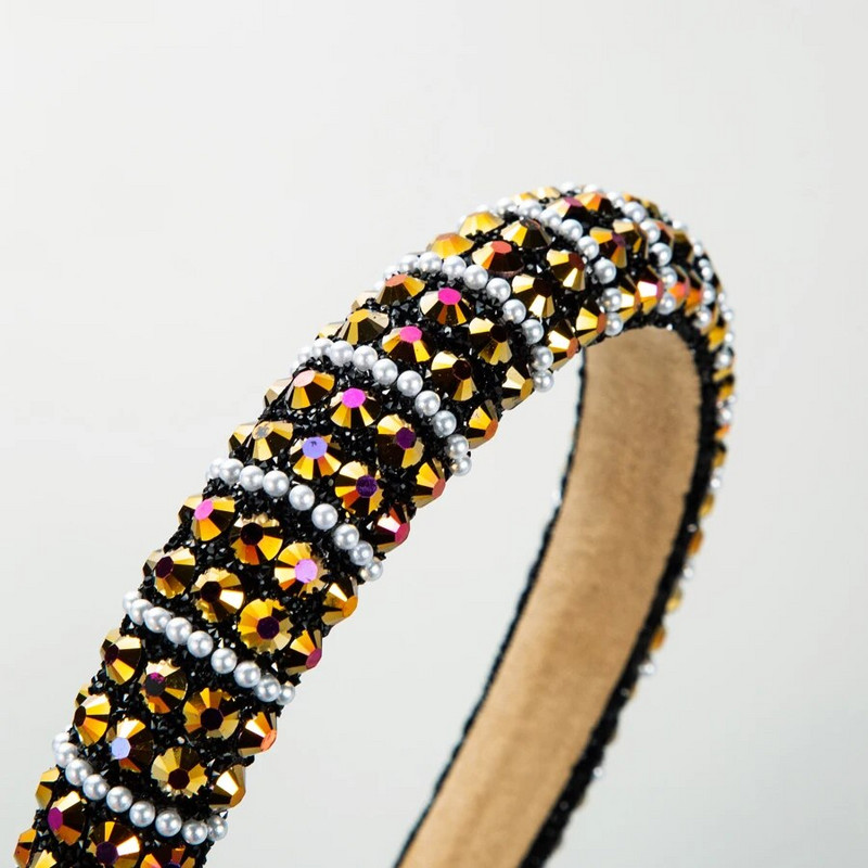 Korejas versija Rhinestone smalkām malām, sūkļa matu lente baroka stila kristāla pērļu sieviešu krāšņa galvas lente