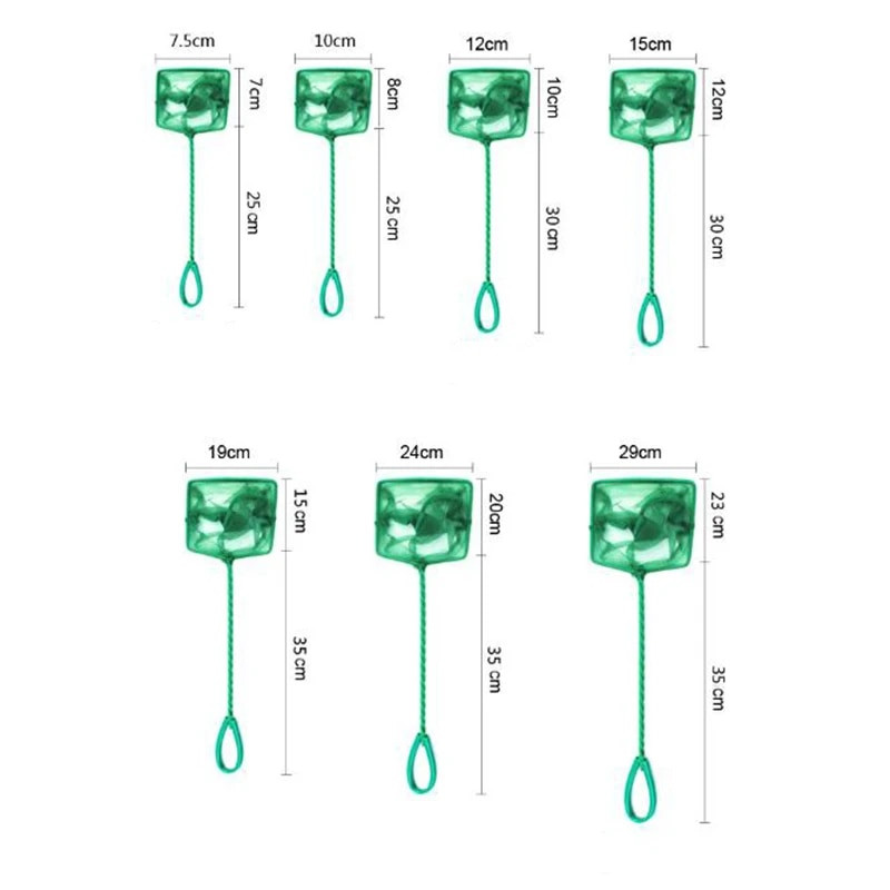 Garš rokturis kvadrātveida pārnēsājams akvāriju zvejas tīkls, kas paredzēts zivju peldošo objektu tīrīšanai