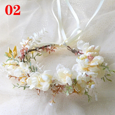 Kāzu līgava Corolla galvas vainags matu rotājums galvassegas audums ziedu kronis matu aksesuāri galvas saite Jauna ziedu matu lente