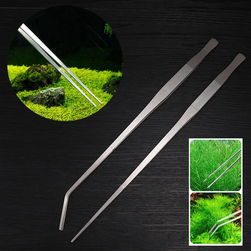 Akvārija pincete nerūsējošā tērauda taisna izliekuma garas knaibles tvertnes augs garneļu rifu pincetes zivju tvertnes tīrītājs akvārija sīkrīks