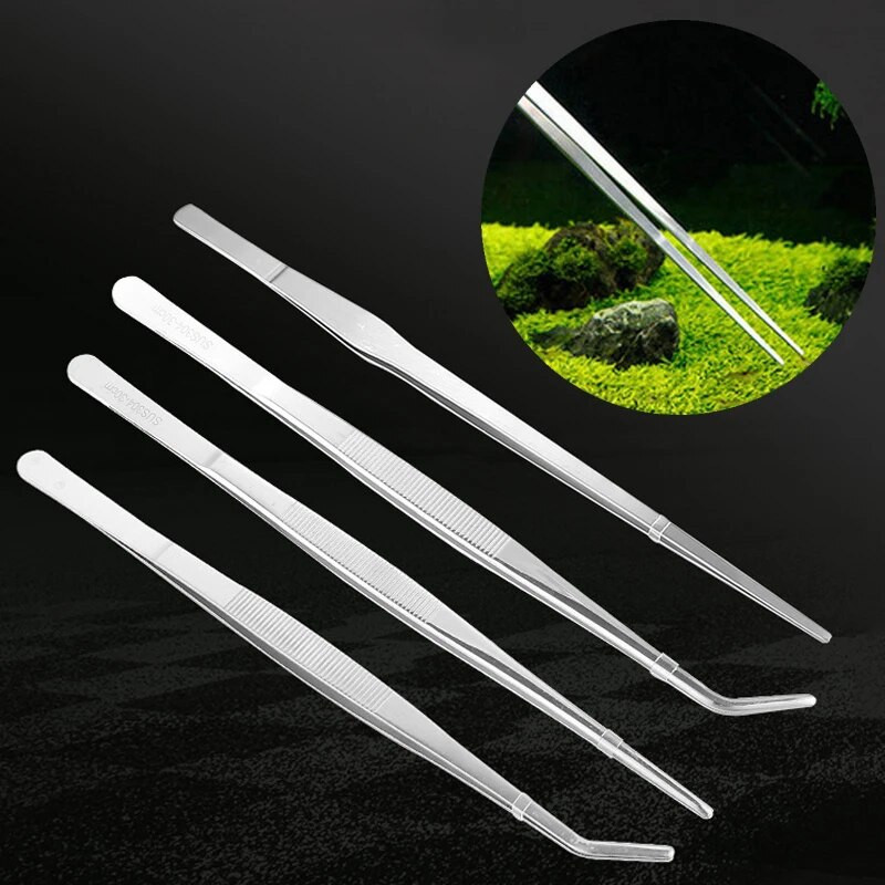 Akvārija pincete nerūsējošā tērauda taisna izliekuma garas knaibles tvertnes augs garneļu rifu pincetes zivju tvertnes tīrītājs akvārija sīkrīks