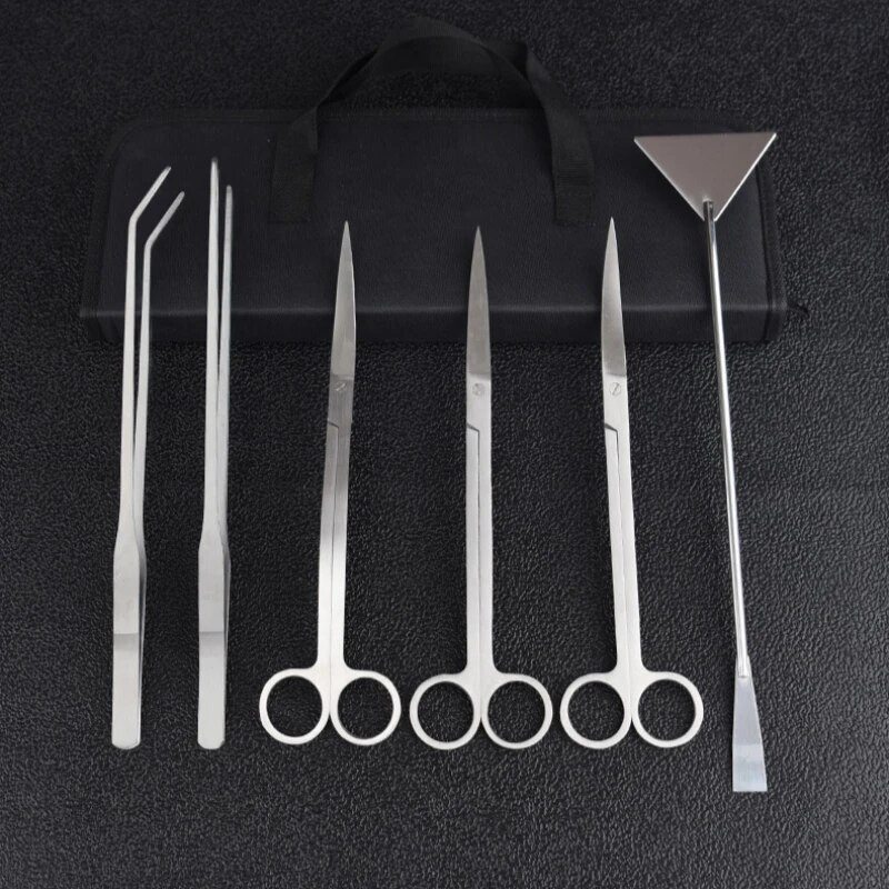 Zivju tvertnes pincetes šķērveida rīki nerūsējošā tērauda tīrīšanas rīki uzglabāšanas augi viļņu šķēres zāles akvārija turētājs akvārija piederumi