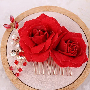 Κόκκινο τριαντάφυλλο λουλούδι χτένες μαλλιών Γαμήλια νυφική κεφαλή κοσμήματα Γυναικεία κεφαλή χορού χορού Γούρι Αξεσουάρ μαλλιών Λουλούδι Νυφική χτένα μαλλιών