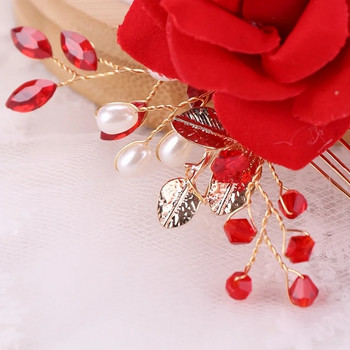 Κόκκινο τριαντάφυλλο λουλούδι χτένες μαλλιών Γαμήλια νυφική κεφαλή κοσμήματα Γυναικεία κεφαλή χορού χορού Γούρι Αξεσουάρ μαλλιών Λουλούδι Νυφική χτένα μαλλιών