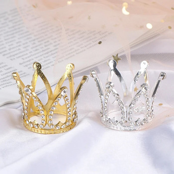 Mini Crown Princess Topper Crystal Pearl Tiara Детски орнаменти за коса за сватба, рожден ден Инструменти за украса на торта