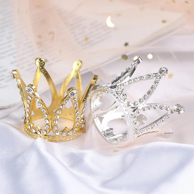 Mini Crown Princess Topper Crystal Pearl Tiara Детски орнаменти за коса за сватба, рожден ден Инструменти за украса на торта