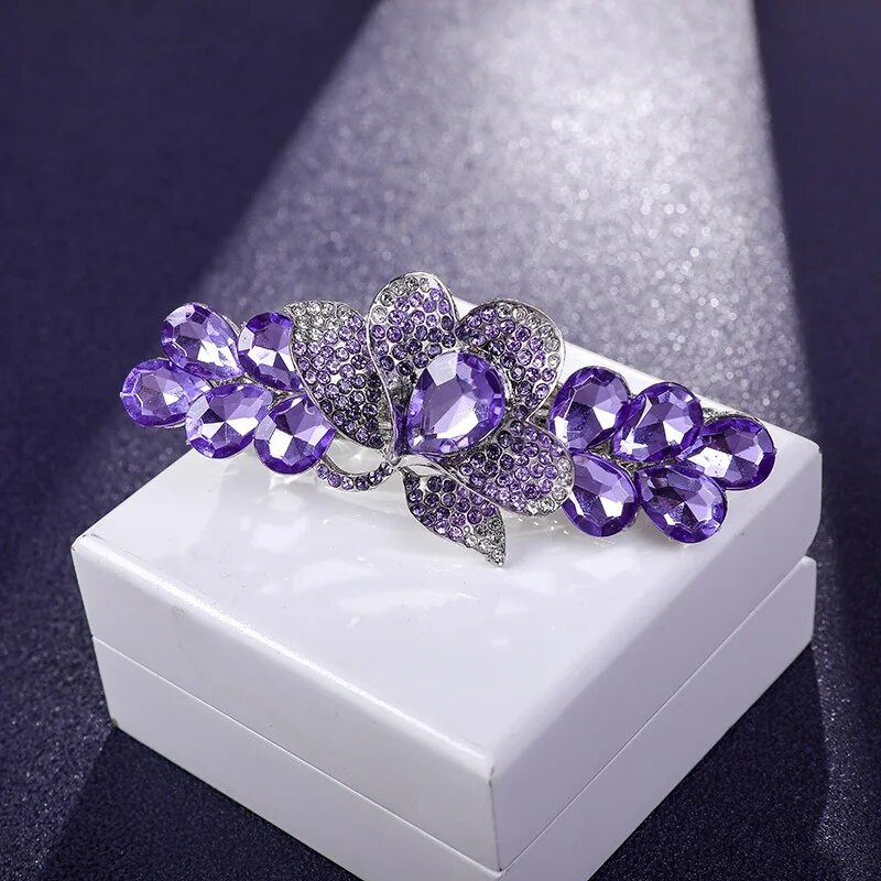 Nova proljetna kopča za kosu od ljubičastog kristalnog cvijeta Luksuzna gornja kopča sa kamenčićima Horizontalna kopča Elegantni majčinski modni dodaci za kosu