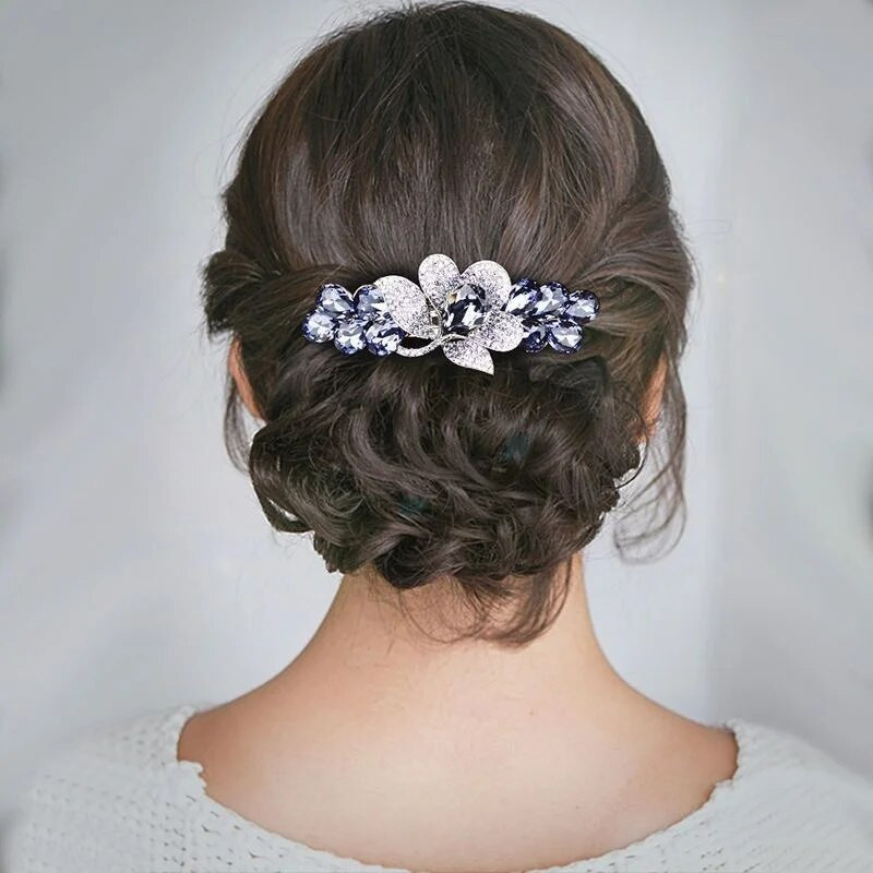 Nova proljetna kopča za kosu od ljubičastog kristalnog cvijeta Luksuzna gornja kopča sa kamenčićima Horizontalna kopča Elegantni majčinski modni dodaci za kosu