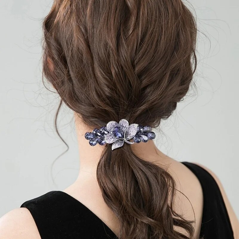 Nova proljetna kopča za kosu od ljubičastog kristalnog cvijeta Luksuzna gornja kopča sa kamenčićima Horizontalna kopča Elegantni majčinski modni dodaci za kosu