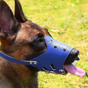 Ρυθμιζόμενη αναπνεύσιμη μάσκα PU δερμάτινη ρύγχος σκυλιών κατοικίδιων ζώων κατά του γαβγίσματος Ασφάλεια μάσησης για μικρά μεγάλα σκυλιά Εκπαίδευση με μαλακές μουσούδες στο στόμα