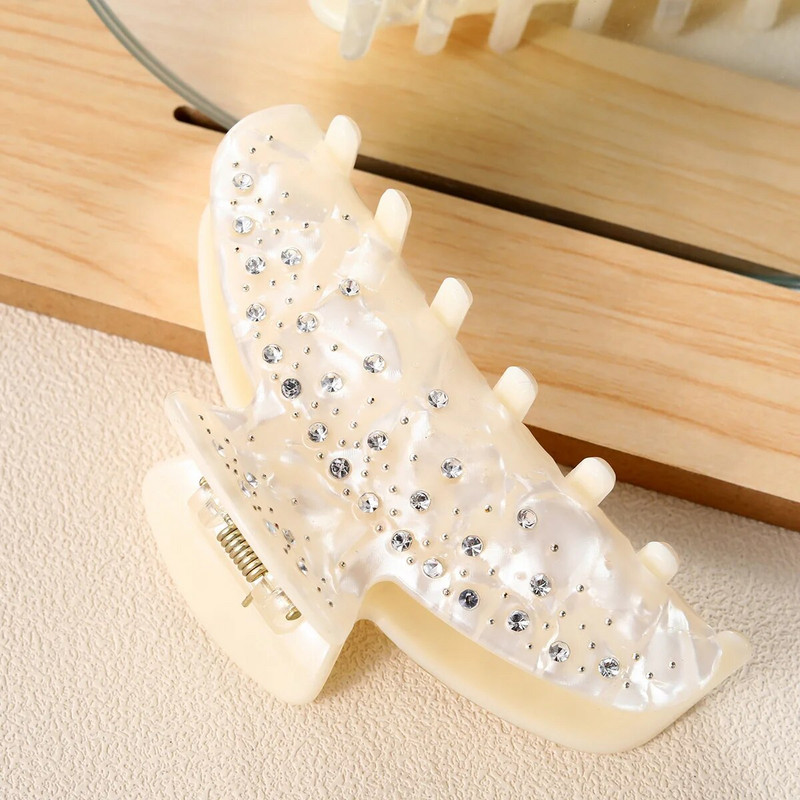 1 τμχ Κομψό οξικό κλιπ για νύχια μαλλιών με ντεκόρ με στρας, αντιολισθητικά, γυναικεία κλιπ σιαγόνας για ισχυρό κράτημα