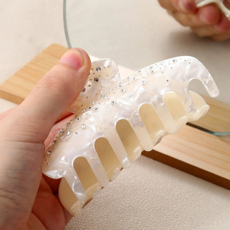 1 τμχ Κομψό οξικό κλιπ για νύχια μαλλιών με ντεκόρ με στρας, αντιολισθητικά, γυναικεία κλιπ σιαγόνας για ισχυρό κράτημα