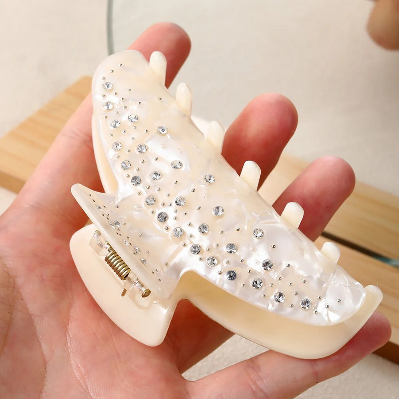 1 τμχ Κομψό οξικό κλιπ για νύχια μαλλιών με ντεκόρ με στρας, αντιολισθητικά, γυναικεία κλιπ σιαγόνας για ισχυρό κράτημα