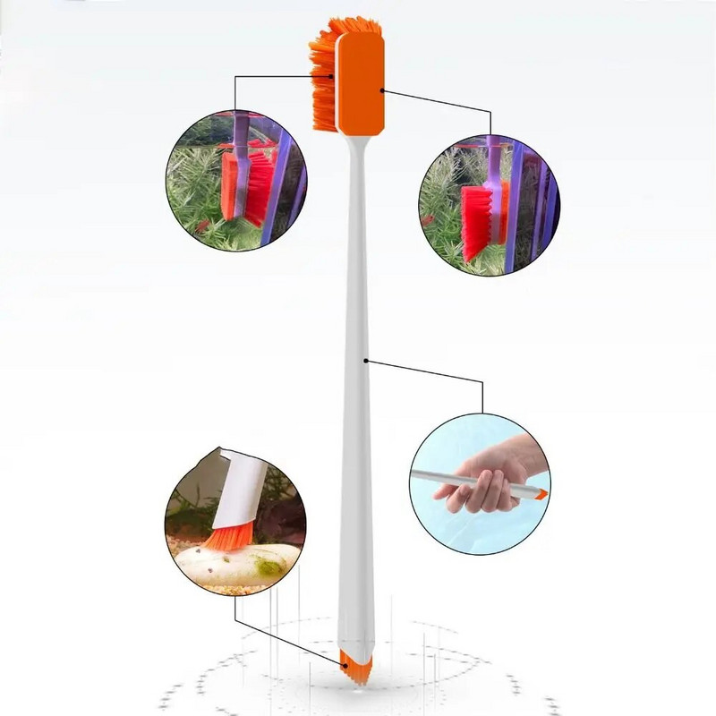 Dvipusis žuvų rezervuaro valymo šepetys ilga rankena dumblių grandiklis dumblių šalinimo valikliai, nailono akvariumo valymo įrankis