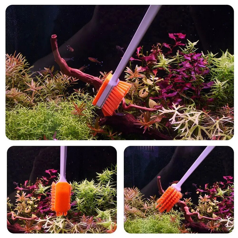 Dvipusis žuvų rezervuaro valymo šepetys ilga rankena dumblių grandiklis dumblių šalinimo valikliai, nailono akvariumo valymo įrankis