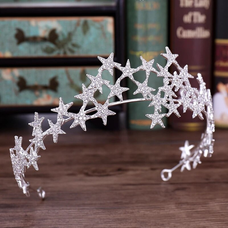 Zvijezde od kamenčića Tijare Mladenkini Vjenčani dodaci za kosu Kristalna kruna Tijara Ručno izrađeni svadbeni nakit za kosu Poklon za zabavu