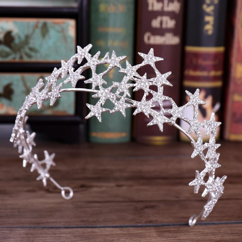 Zvijezde od kamenčića Tijare Mladenkini Vjenčani dodaci za kosu Kristalna kruna Tijara Ručno izrađeni svadbeni nakit za kosu Poklon za zabavu