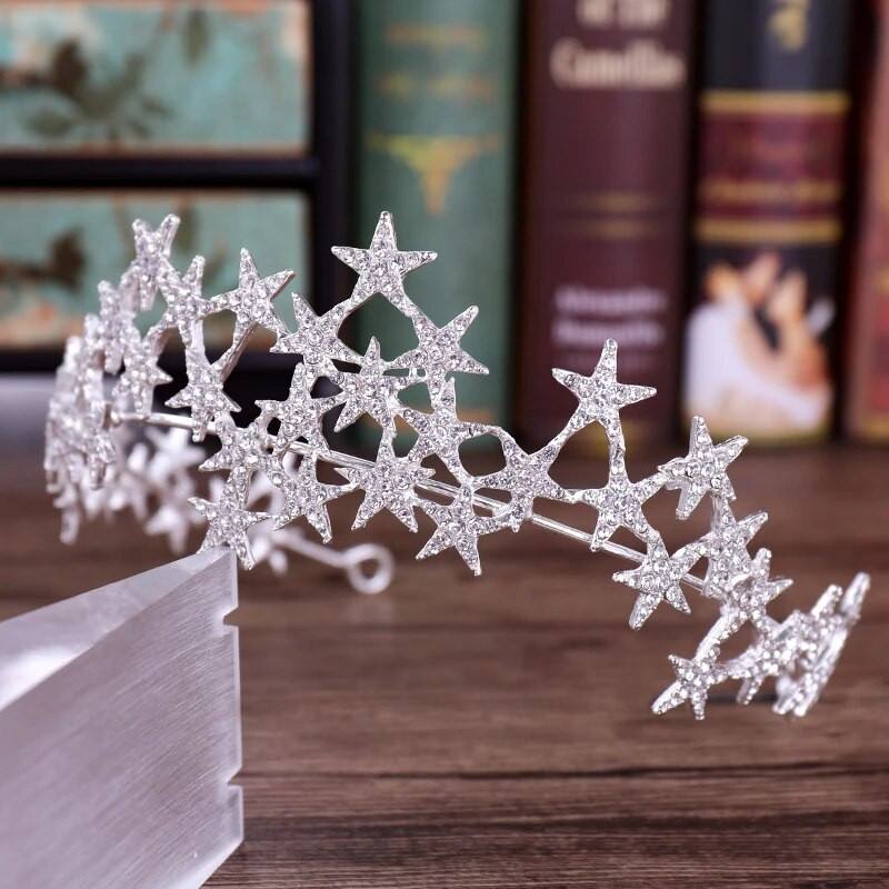 Zvijezde od kamenčića Tijare Mladenkini Vjenčani dodaci za kosu Kristalna kruna Tijara Ručno izrađeni svadbeni nakit za kosu Poklon za zabavu