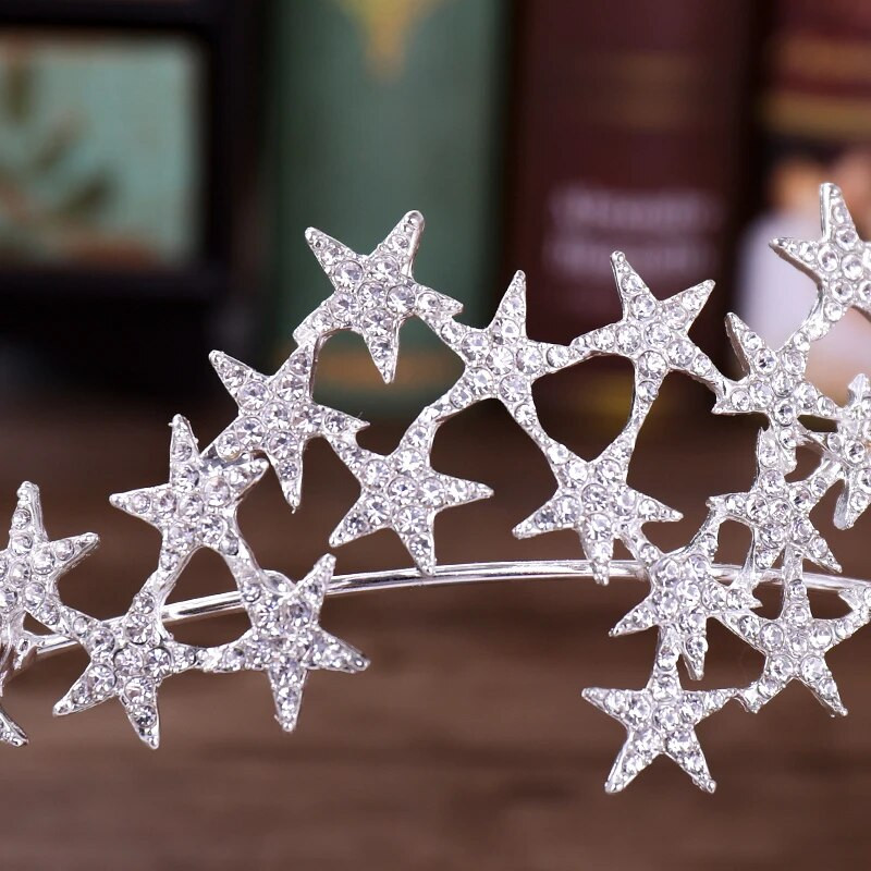 Zvijezde od kamenčića Tijare Mladenkini Vjenčani dodaci za kosu Kristalna kruna Tijara Ručno izrađeni svadbeni nakit za kosu Poklon za zabavu