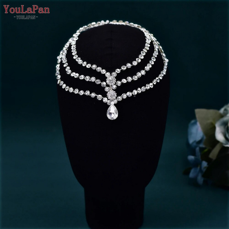 YouLaPan Γυναικεία κεφαλόδεσμος για πάρτι Κεφαλή μετώπου με χτένα Νυφικά αξεσουάρ μαλλιών Κόσμημα κεφαλής Νυφικό Κεφαλή HP593