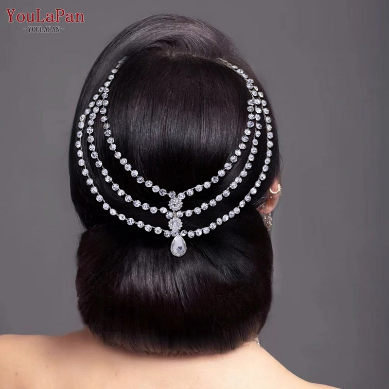 YouLaPan Γυναικεία κεφαλόδεσμος για πάρτι Κεφαλή μετώπου με χτένα Νυφικά αξεσουάρ μαλλιών Κόσμημα κεφαλής Νυφικό Κεφαλή HP593