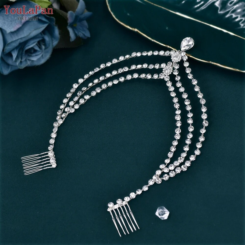 YouLaPan Γυναικεία κεφαλόδεσμος για πάρτι Κεφαλή μετώπου με χτένα Νυφικά αξεσουάρ μαλλιών Κόσμημα κεφαλής Νυφικό Κεφαλή HP593