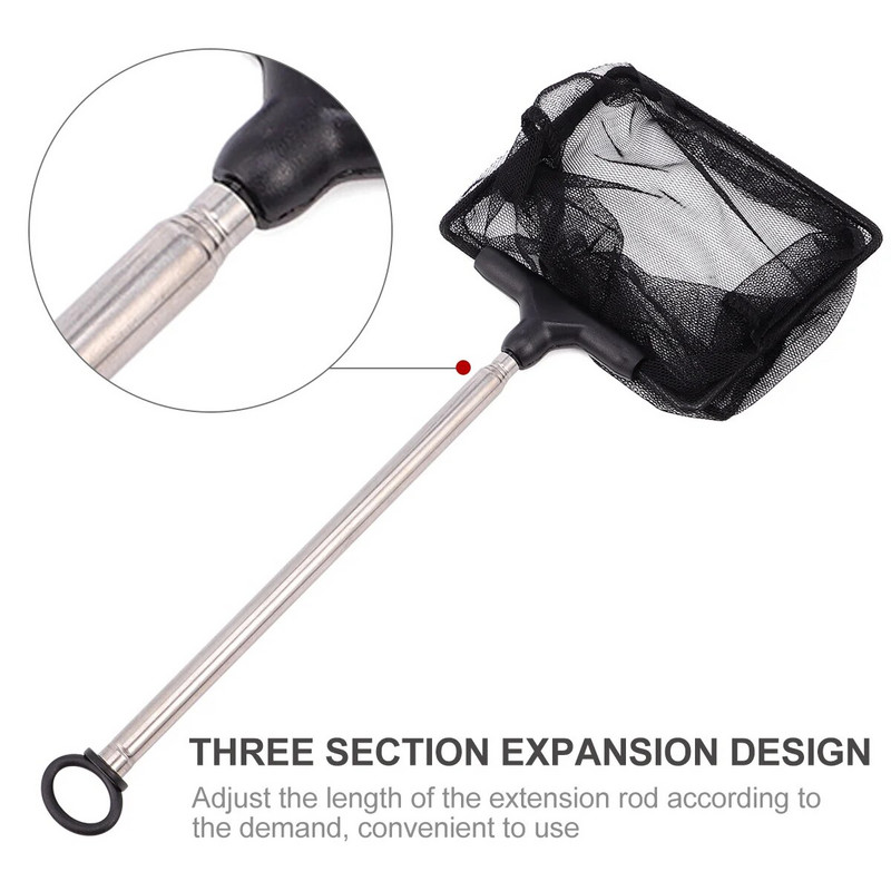 Akvariumo žuvų tinklo rezervuaras iš nerūdijančio plieno teleskopinė rankena žuvies tinklelis, ilgas ištraukiamas sulankstomas strypas, skirtas Betta akvariumo tvenkinio reikmenims